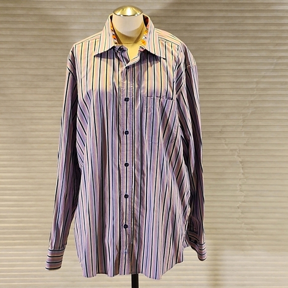 Bugatchi Uomo Multicolor Striped Long Sleeve Button Down Shirt Men’s - Picture 3 of 9